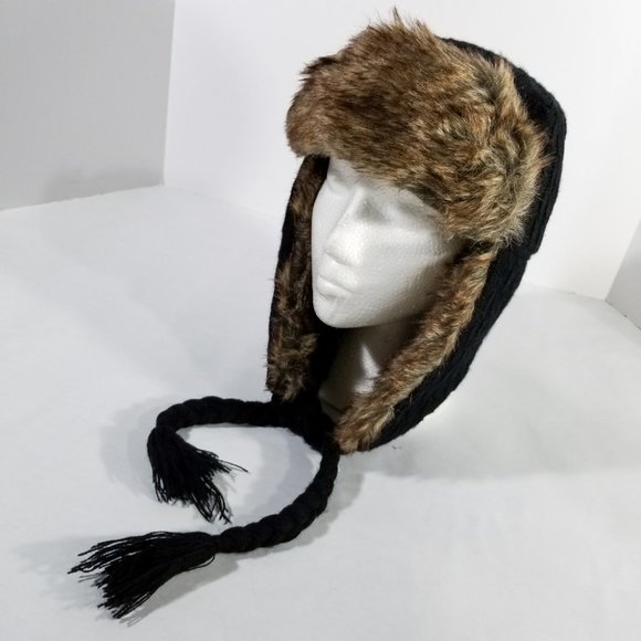 Ardene Spain Ear-Muffed Warm Black & Brown Toque - Picture 1 of 8